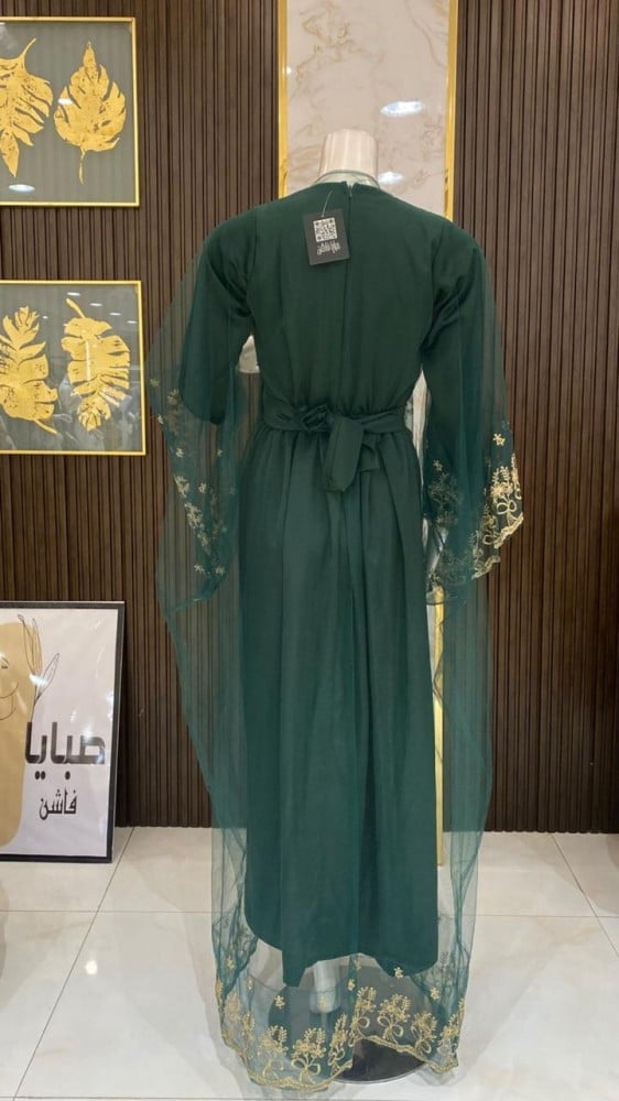 فستان زيتي بشت