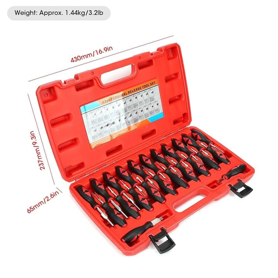 طقم أدوات إزالة أطراف الأسلاك من الكابلات الكهربائية (Terminal Release Tool Set) مجموعة من 23 قطعة عالمية مع صندوق تخزين