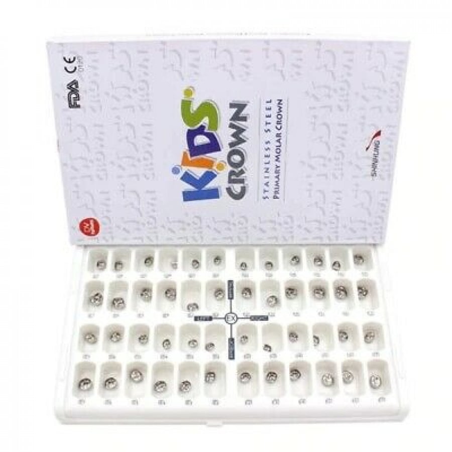 DENTAL SHINHUNG STAINLESS STEEL KIDS CROWN KIT 48 CROWNS