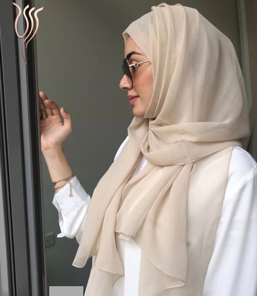 Beige plain satin headscarf, one layer