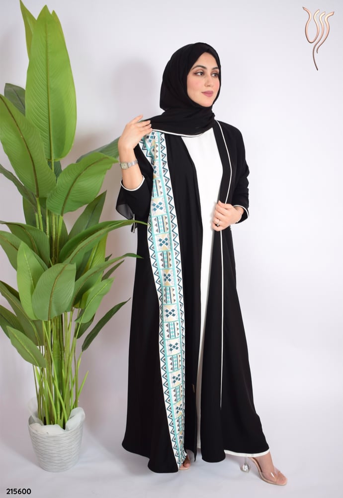 Black abaya with floral summer design