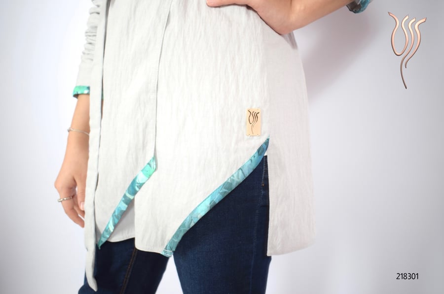 Light gray open shirt and pants set