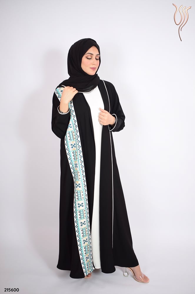 Black abaya with floral summer design