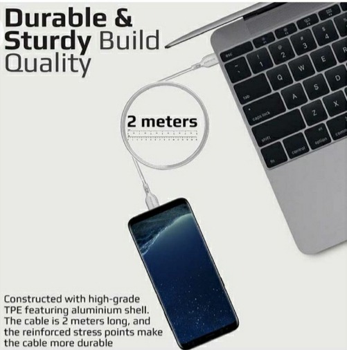 بروميت سلك شاحن بطول 2 م من Type-C الى Type-C وبقوة 60 واط - ابيض