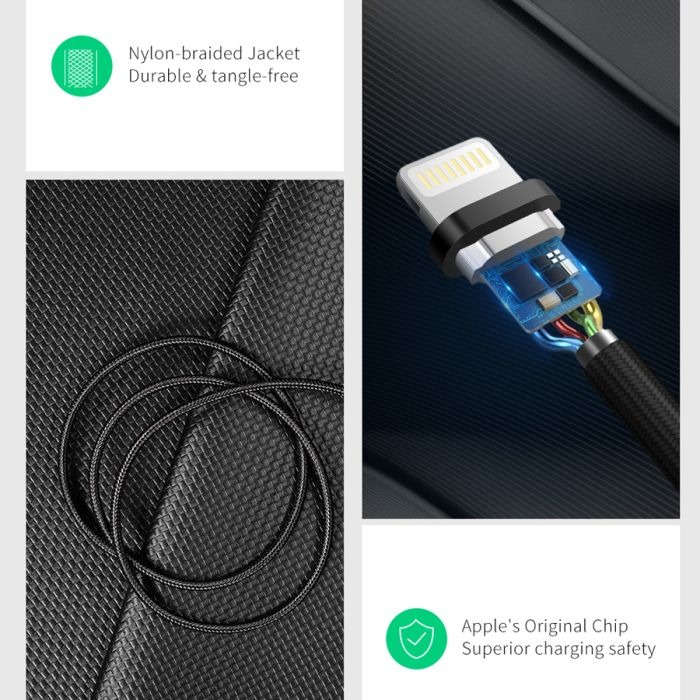 سلك شاحن يوجرين نايلون مظفر USB إلى آيفون بطول 1 م - أسود