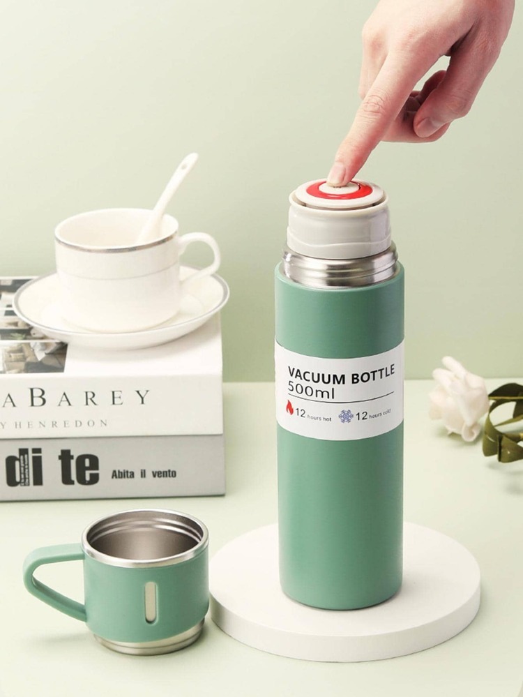 ترمس مطارة حافظ للحرارة 500 مللي Vacuum Flask Set - اخضر
