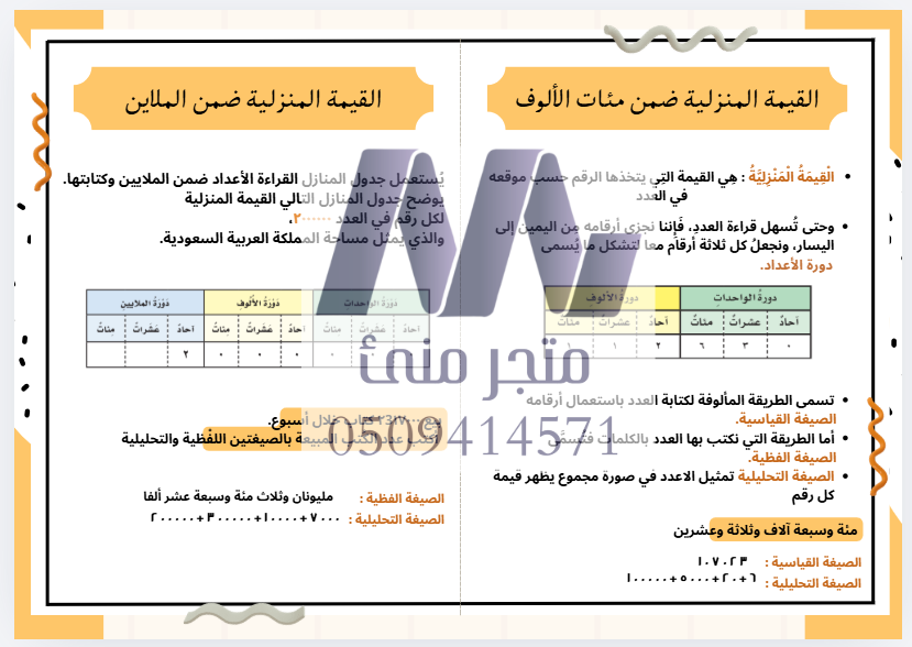 القيمة المنزلية وترتيب الاعداد 5 دروس رابع ابتدائي