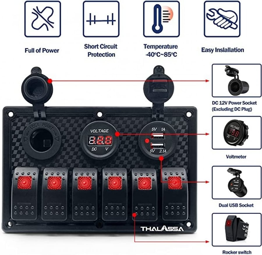 6سويتش احمر مع قاعدة مع فولت مع يو  اس بي مع ولاعه  6SWITCH-VOLUSB-O-RED