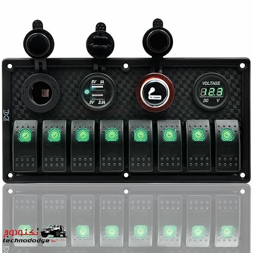 سويتش اخضر 8 مع قاعدة مع فولت مع يو اس بي مع ولاعه USB-CHARGER8SWITCH-G