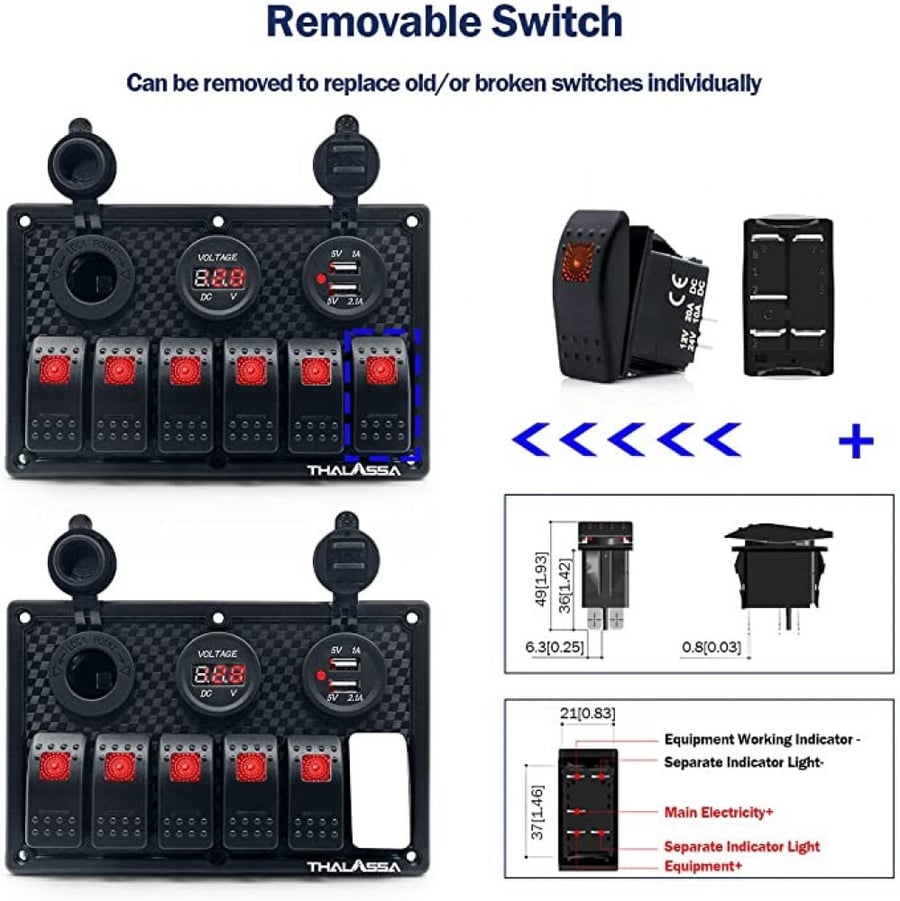 6سويتش احمر مع قاعدة مع فولت مع يو  اس بي مع ولاعه  6SWITCH-VOLUSB-O-RED