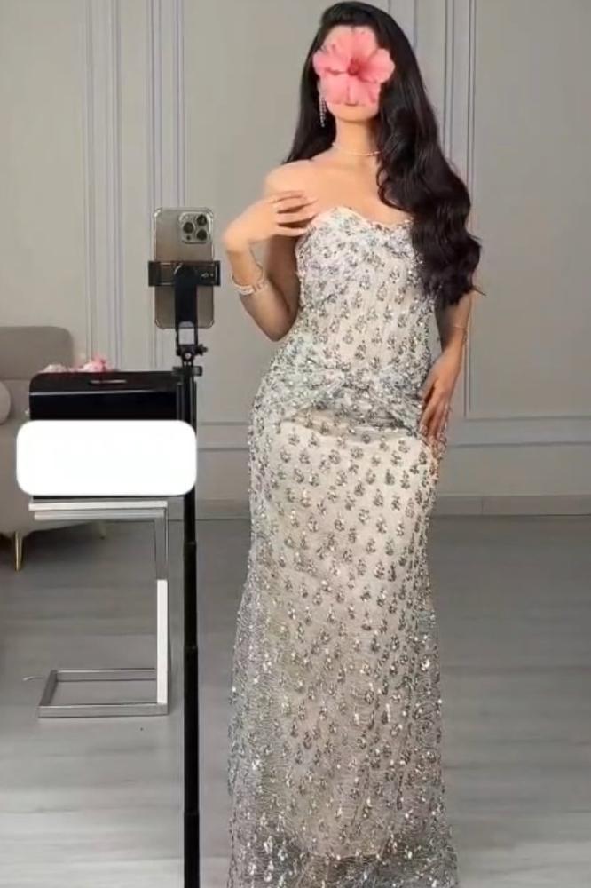 فستان سهرة مشغول لونين