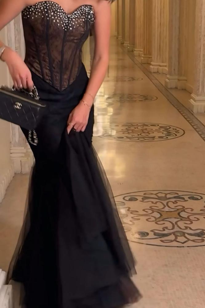 فستان سهره توب مزين بالكرستال لون أسود