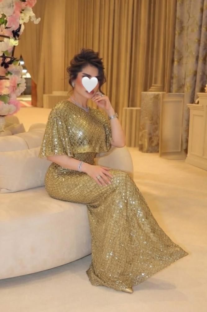 فستان سهرة ماسك ترتر - ذهبي