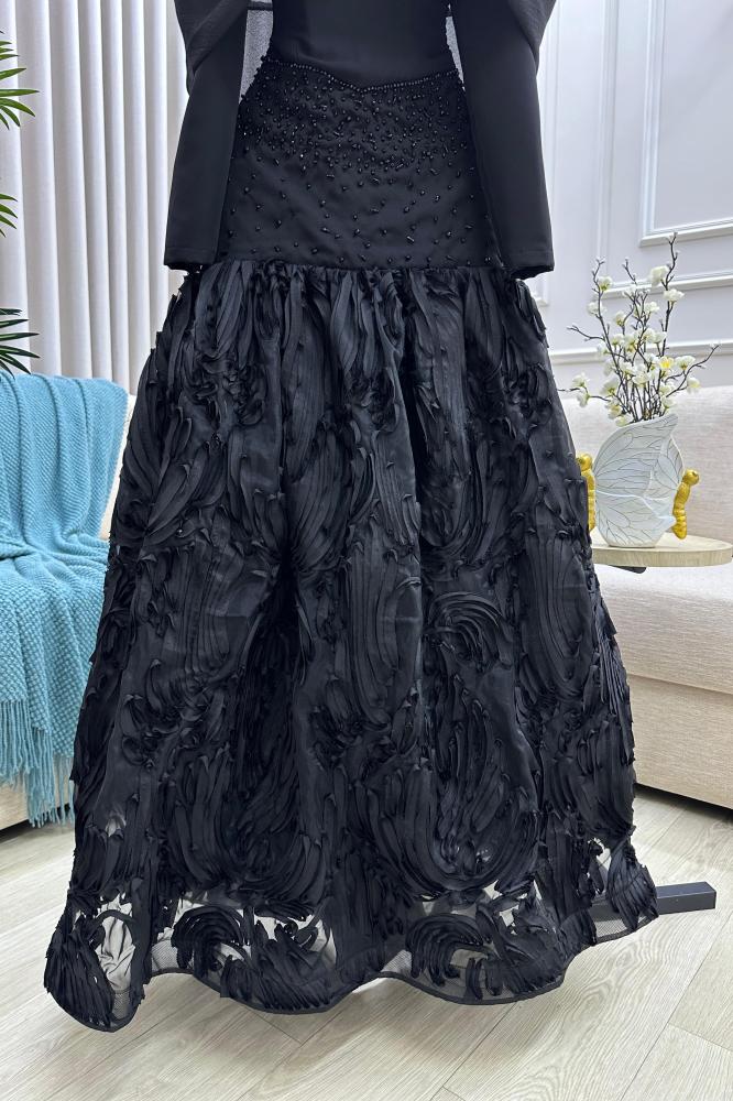 Evening dress off shoulder with long sleeves black color