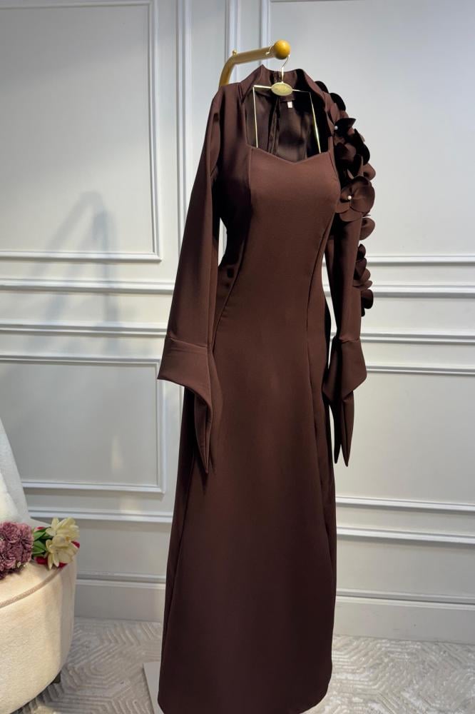 Evening dress with sleeves brown color