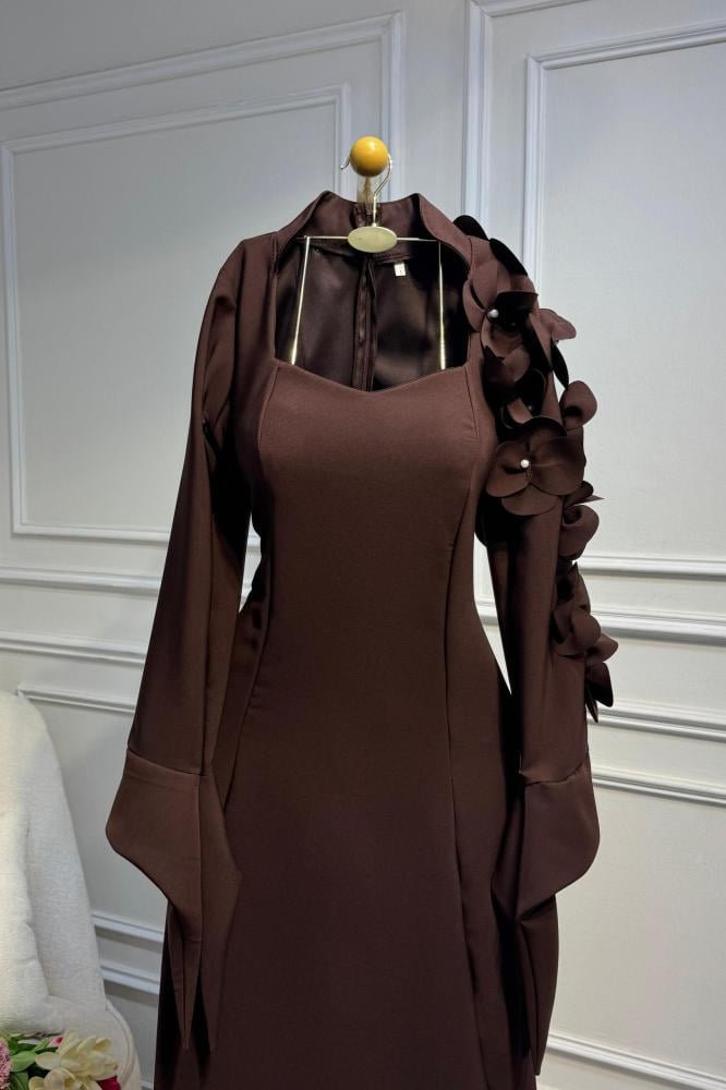 Evening dress with sleeves brown color