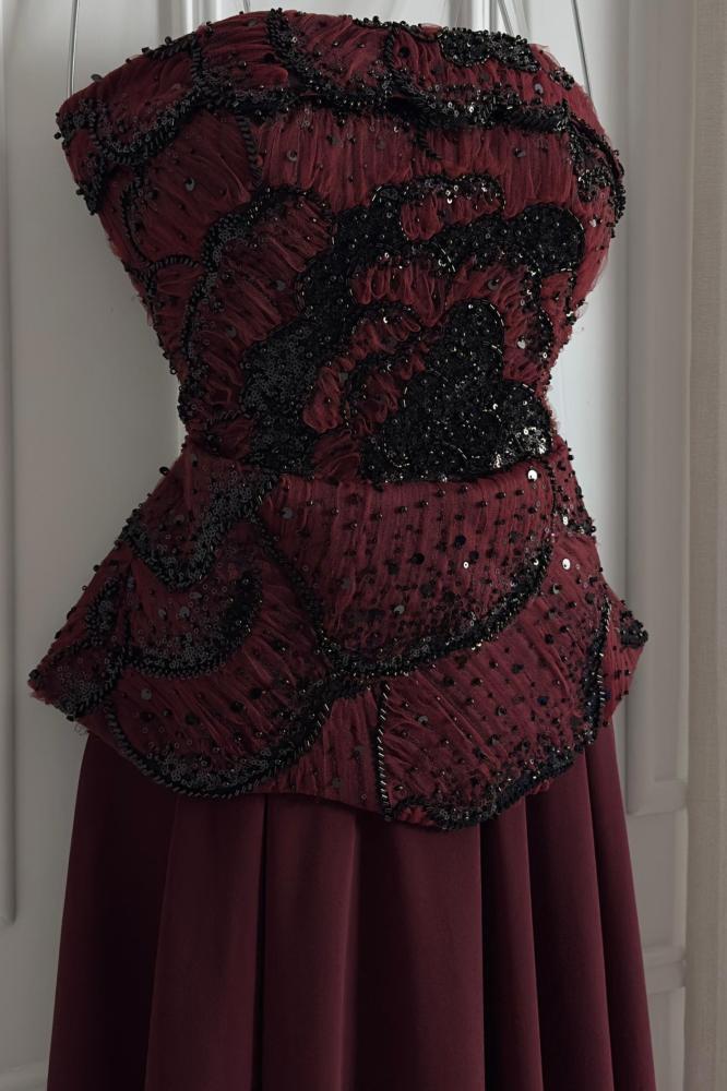 Evening dress off shoulder color oud
