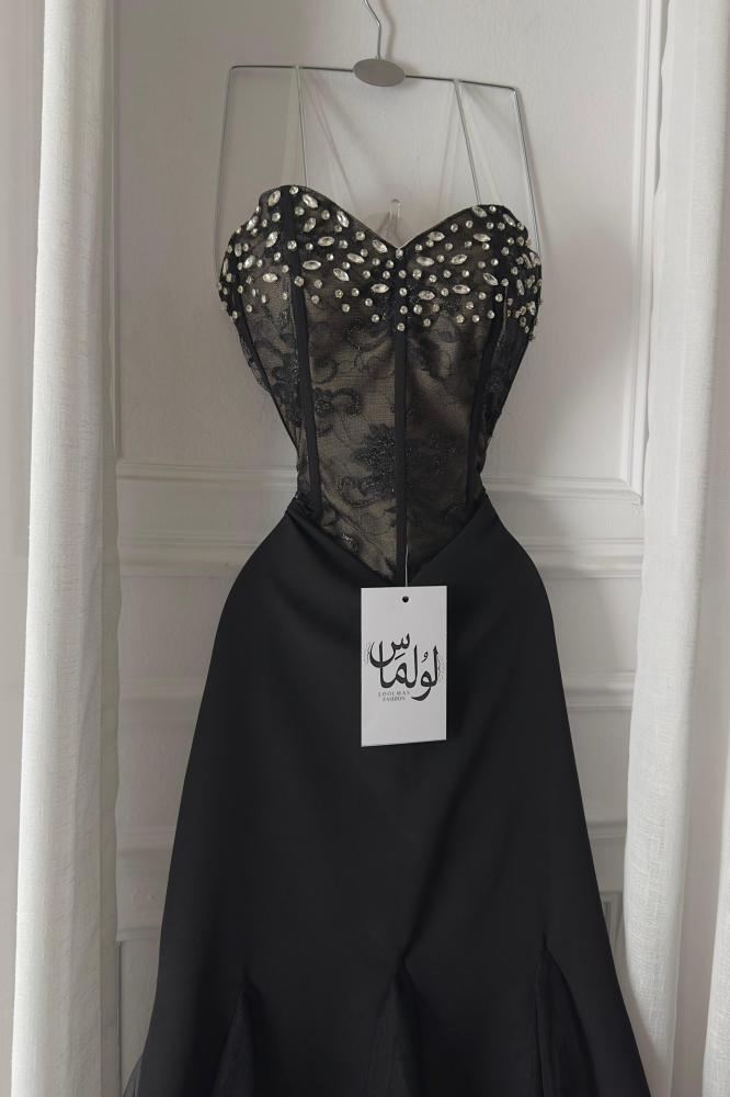 فستان سهره توب مزين بالكرستال لون أسود
