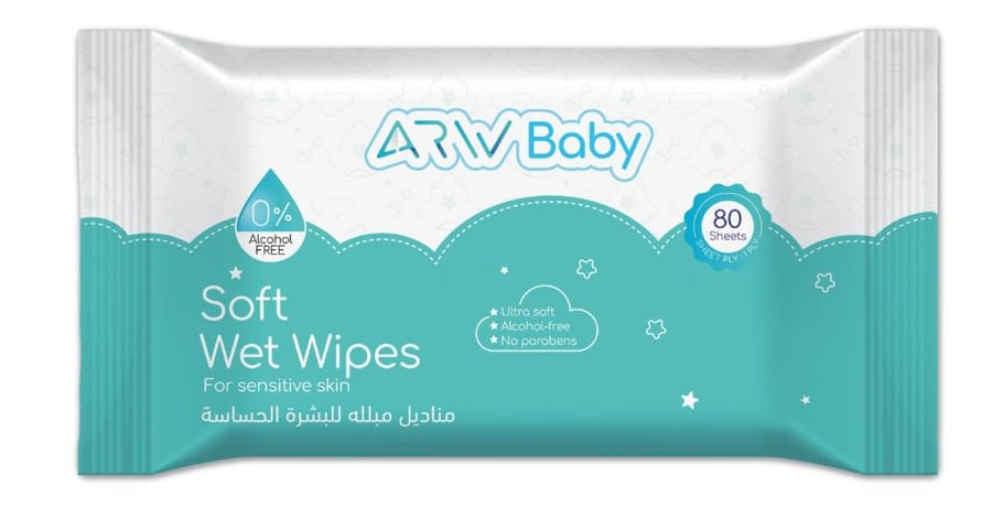 مناديل مبللة ناعمة للبشرة الحساسة أرو 80