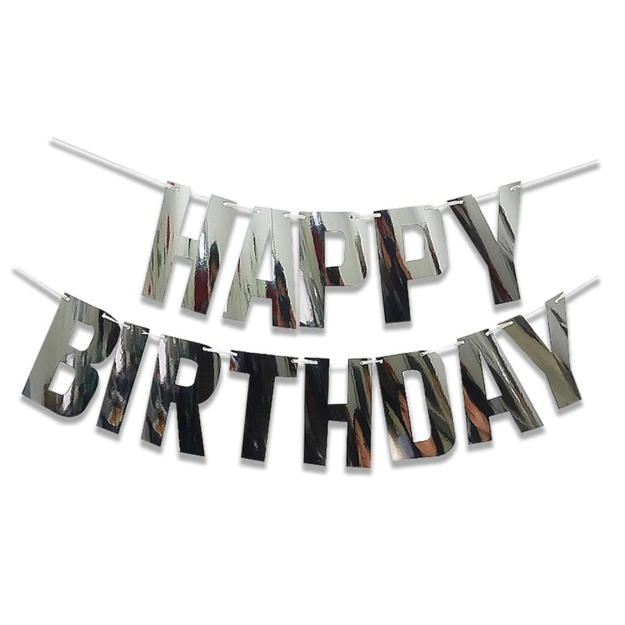 لافتة Happy Birthday معلقة جاهزة لون فضي 3 متر - هبة