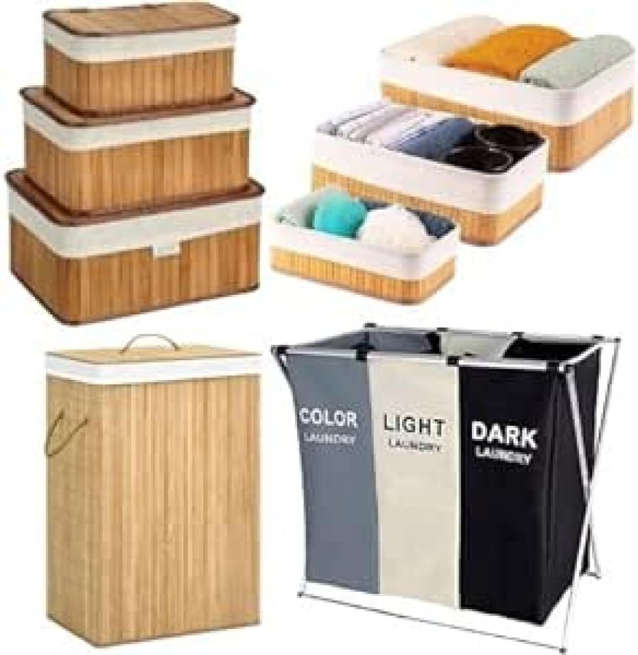 Bamboo Laundry Basket Storage baskets and a 3 section laundry basket