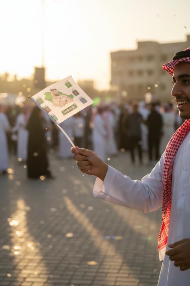 علم اليوم الوطني السعودي صغير لون أبيض - فخرنا في طبيعتنا - هبة