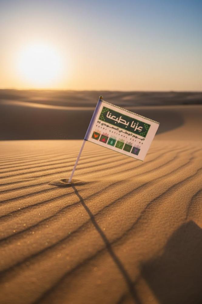 علم مكتبي صغير لليوم الوطني السعودي مع قاعدة - هبة