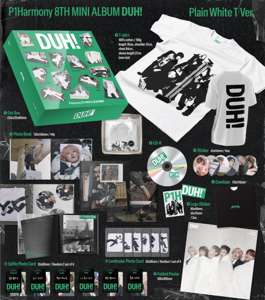 P1HARMONY - [DUH!] 8th Mini Album LIMITED Edition PLAIN WHITE T Version