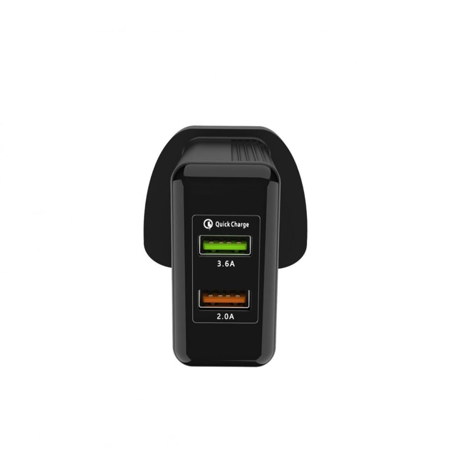 شاحن بيت بود بمنفذين USB اسود 28W ب يدعم تقنية الشحن السري