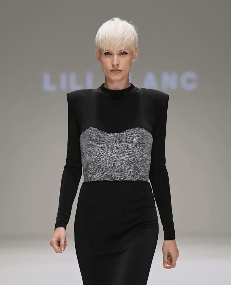 A luxurious dress with an attractive crystal-encrusted top