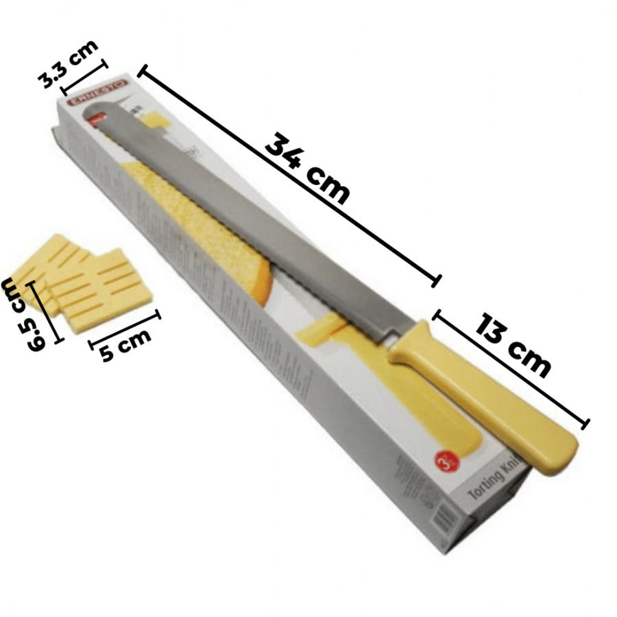 Cake knife / Layer cutting knife for cake layers with a piece for measuring the size of the cake layers (one piece)