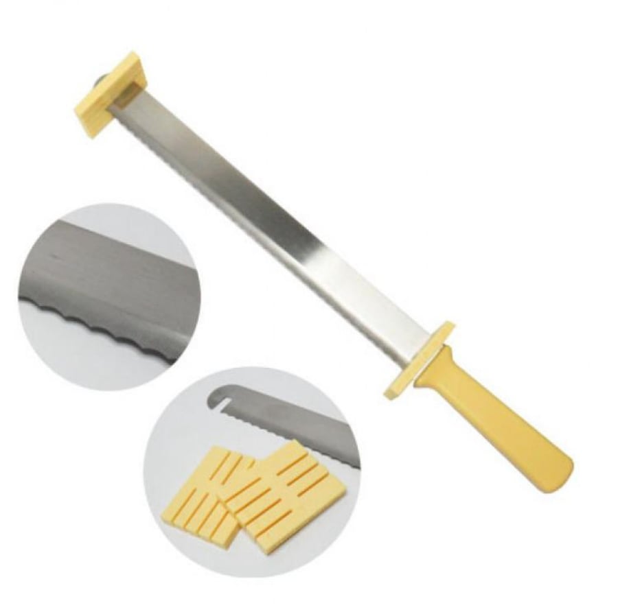 Cake knife / Layer cutting knife for cake layers with a piece for measuring the size of the cake layers (one piece)