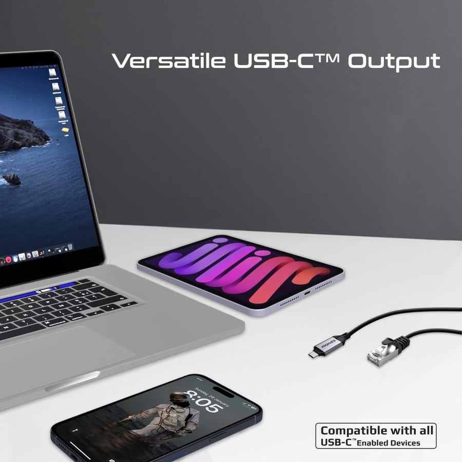 أفضل كيبل إيثرنت USB-C إلى RJ45 بسرعة 1000 ميجابت في الثانية وبطول 5 أمتار مصنوع من سبائك الألومنيوم الممتازة، يدعم جميع أجهزة USB-C بما في ذلك الحواسيب المحمولة، الأجهزة اللوحية والهواتف المحمولة مع دعم التوصيل والتشغيل Promate CLink-RJ45