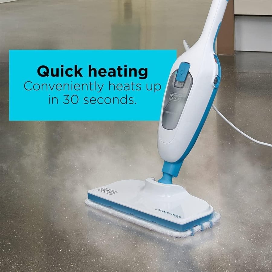 ممسحة بخار ابيض/ازرق  1300 واط بلاك اند ديكر 1300W STEAM-MOP  مع بخار ساخن وراس دوار ووسادة من المايكروفايبر للمنزل والمكتب  0 صنع في الصين FSM13E1-B5