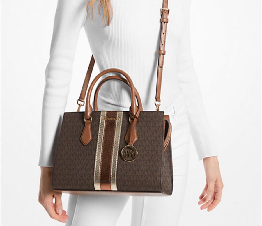 مايكل كورس Sheila Medium Signature Logo and Metallic Satchel