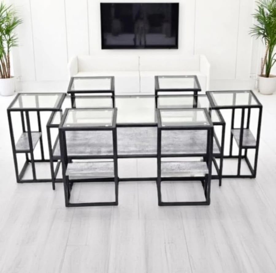 Set of 6×1 wooden tables with glass color