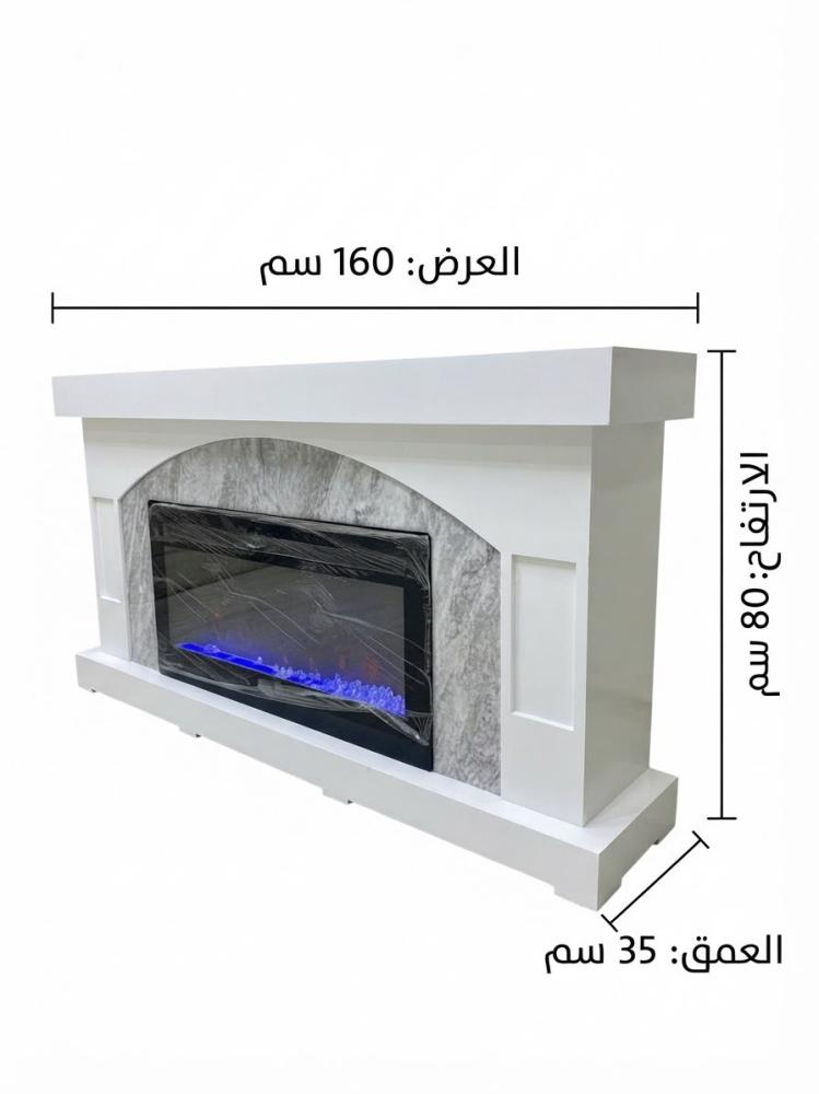 طاولة دفاية ديكورية بتصميم نيومودرن فاخر يجمع بين نقاء اللون الأبيض وحس الفخامة الطبيعية لبديل الرخام الرمادي
