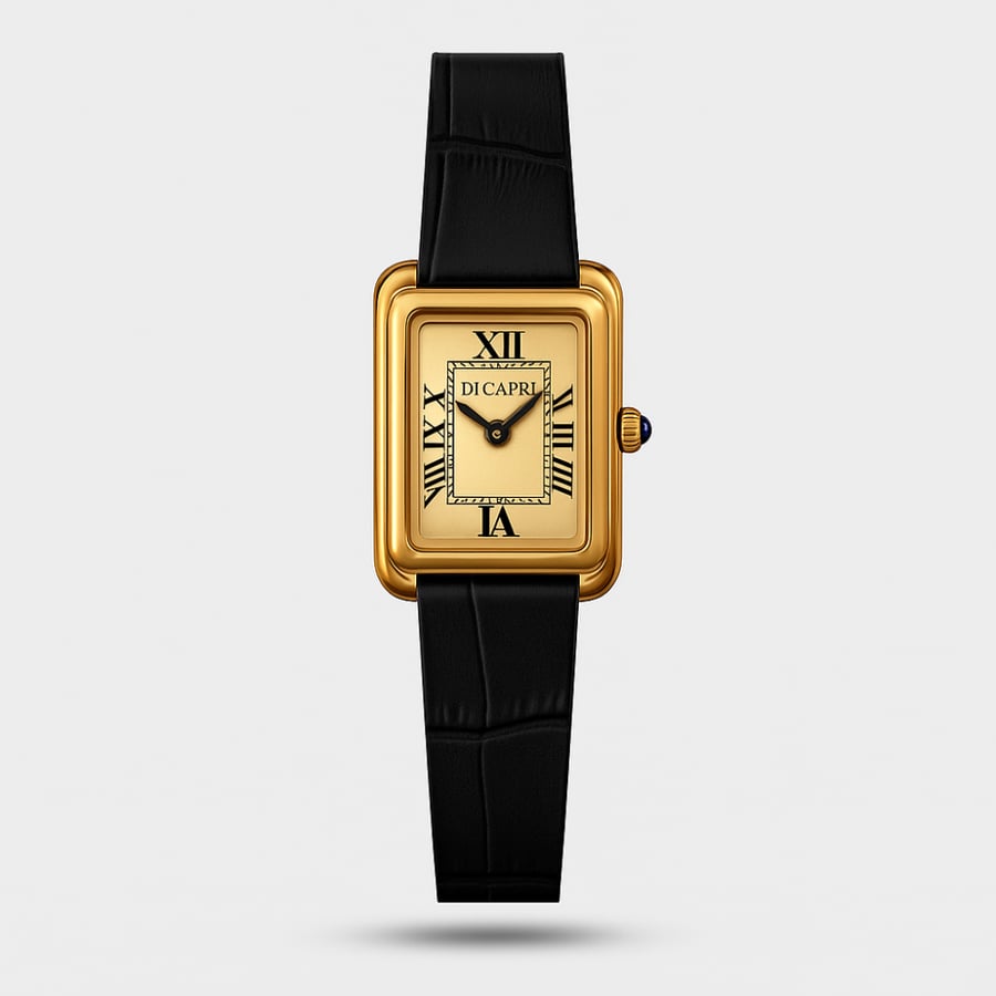 This is a black leather cap with gold for women - DI2099