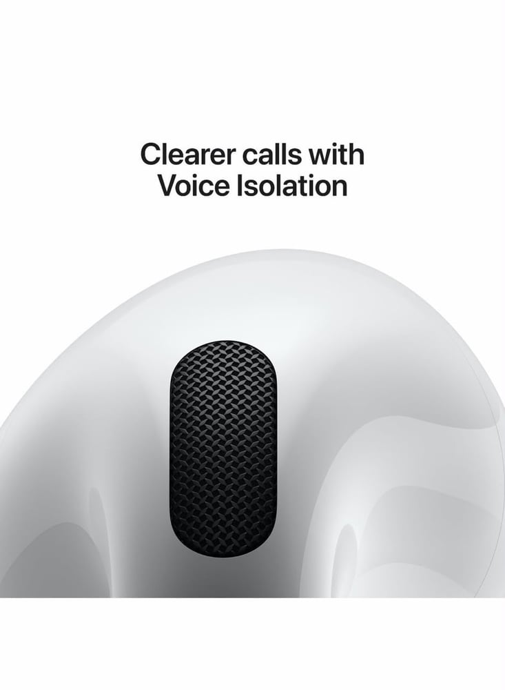 سماعات أذن لاسلكية AirPods 4، سماعات رأس بلوتوث، صوت مكاني مخصص، مقاومة للعرق والماء، علبة شحن USB-C، شريحة H2، عمر بطارية يصل إلى 30 ساعة، إعداد سهل لهاتف iPhone باللون الأبيض