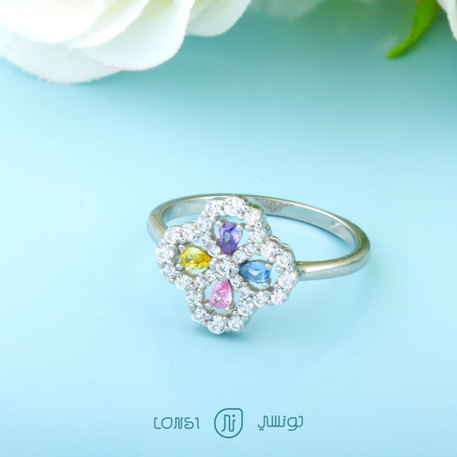 خاتم ملون فضة عيار 925