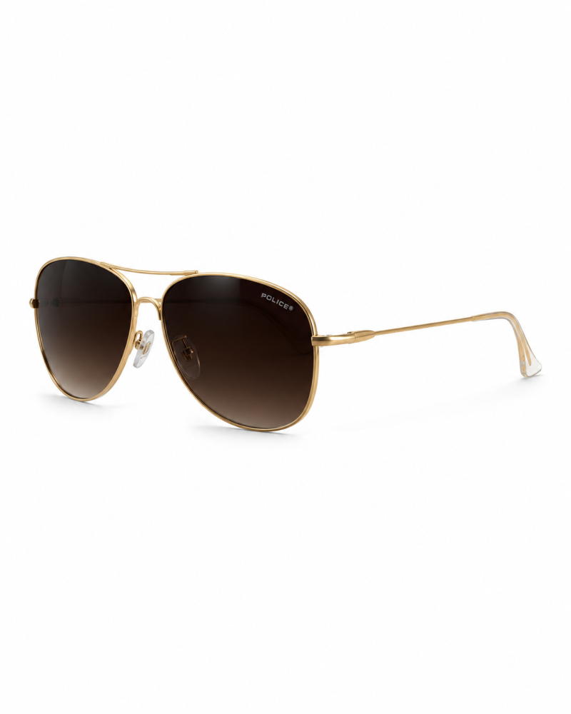 نظارة شمسية بوليس تصميم أفياتور إطار ذهبي عدسات بنية | Police Aviator Gold Frame Sunglasses