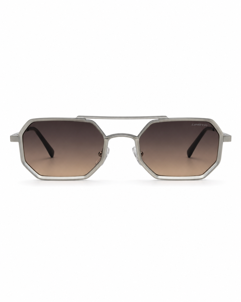 نظارة شمسية رجالية ليندبرغ إطار معدني فضي بتصميم هندسي | Lindberg Men's Geometric Silver Sunglasses