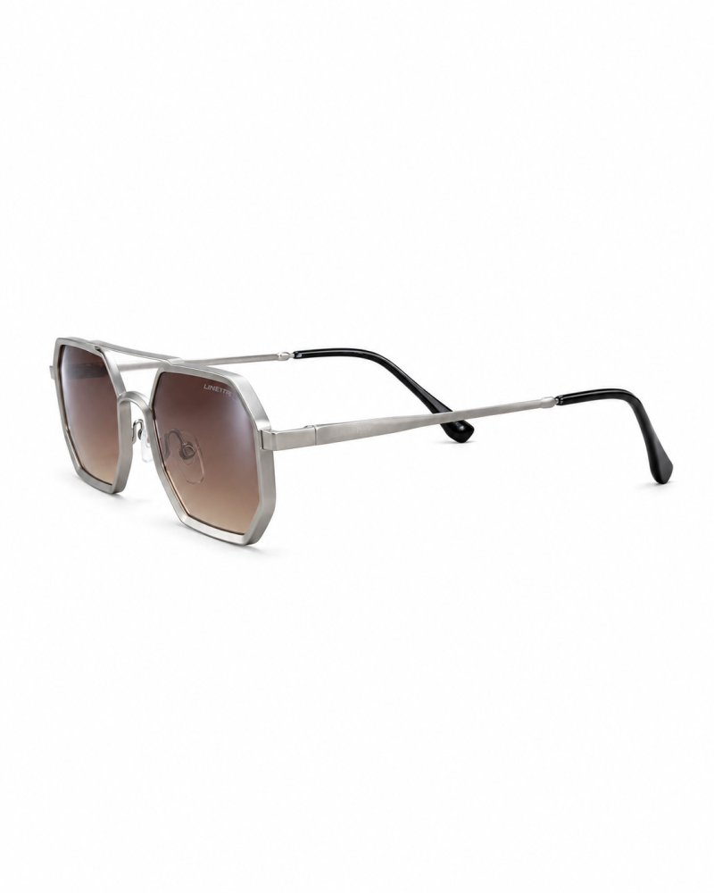 نظارة شمسية رجالية ليندبرغ إطار معدني فضي بتصميم هندسي | Lindberg Men's Geometric Silver Sunglasses