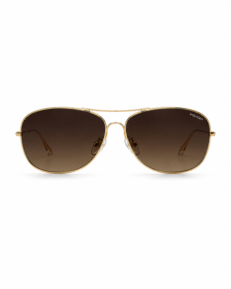 نظارة شمسية بوليس تصميم أفياتور إطار ذهبي عدسات بنية | Police Aviator Gold Frame Sunglasses
