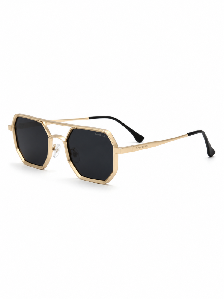 نظارة شمسية لانستر إطار معدني ذهبي بتصميم هندسي | Lanster Geometric Gold Sunglasses