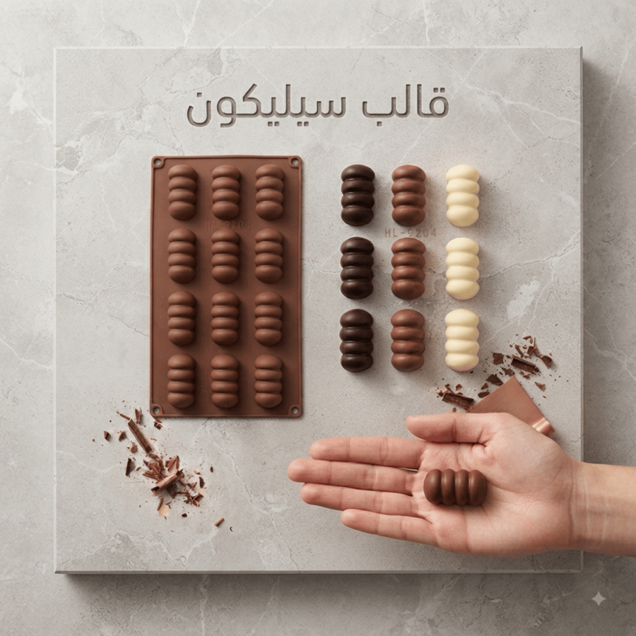 قالب سيليكون اسطواني 12 تجويف المقاسات الطول 5.5 سم العرض 2.5 العمق 1.7 سم .
