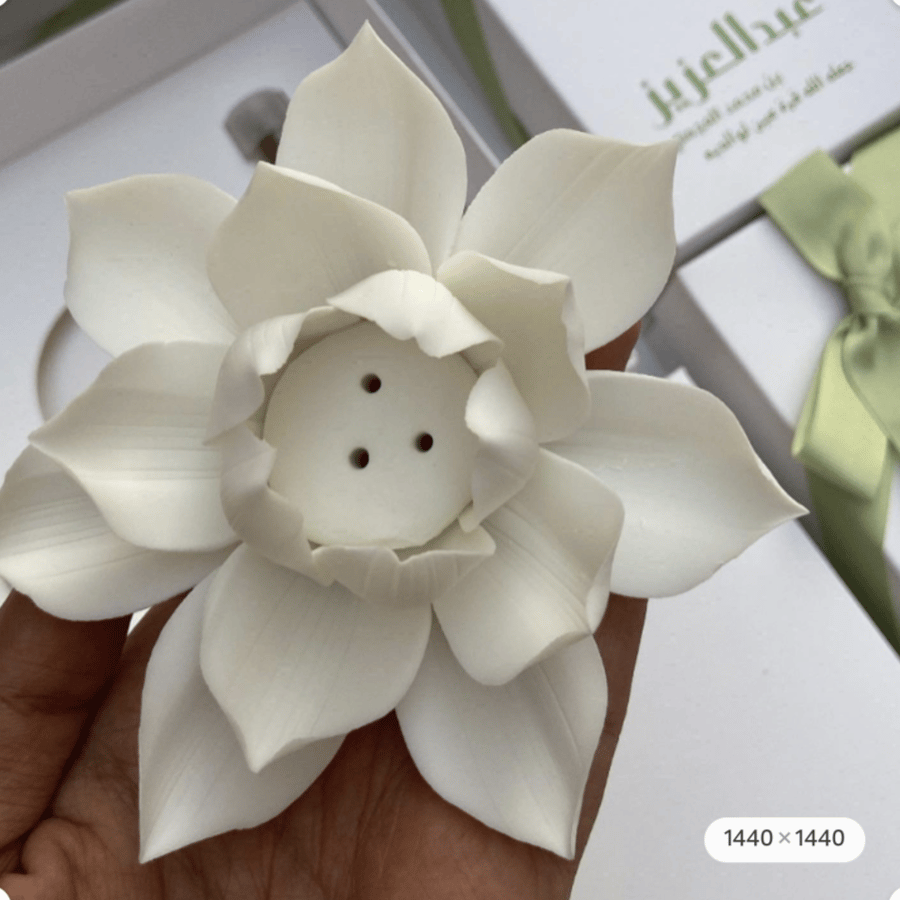 Elegant ceramic lotus flower with original Moroccan incense sticks with box and ribbon of your choice
