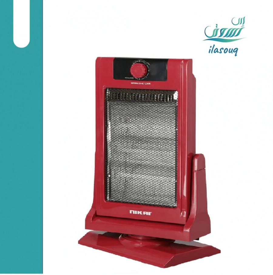 Halogen electric heater from Nikai with 3 tubes, 1200 watts, red