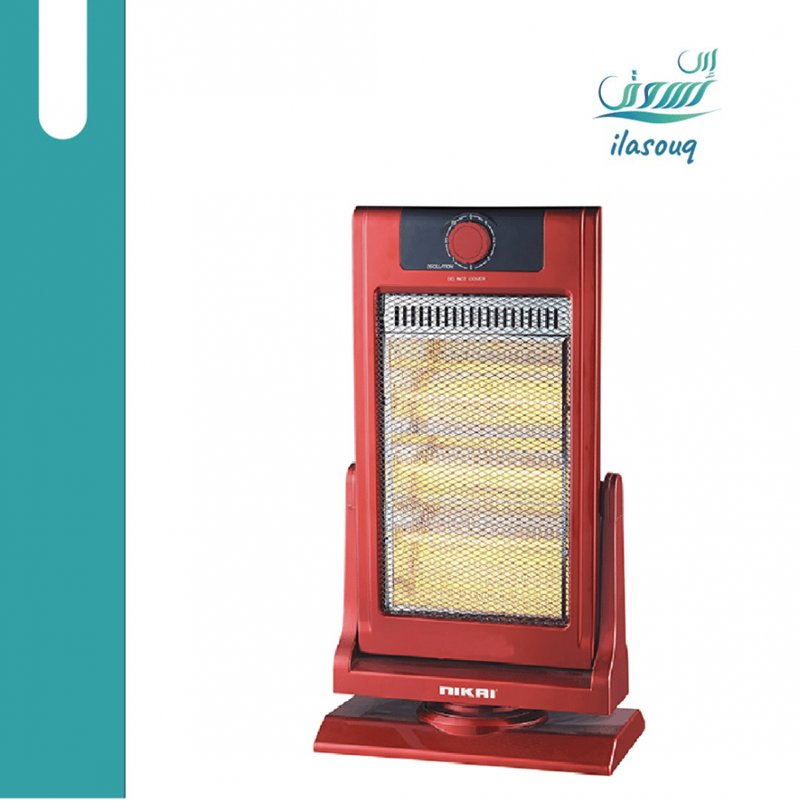 Halogen electric heater from Nikai with 3 tubes, 1200 watts, red