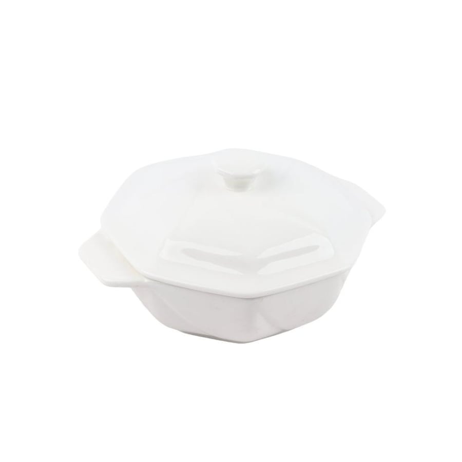 Ceramic plate with lid in a hexagonal design